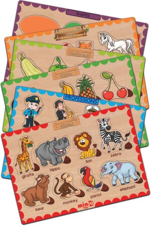 Wooden English Mega Set of 6 Educational Puzzle - Miniq Toys