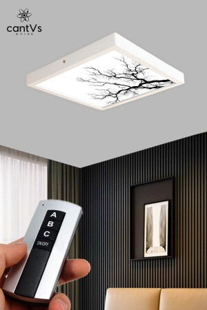 Wooden Frame Printed LED Panel 60x60cm Remote Control On-Off Panel Chandelier 6500k White Light Printed Square - Aquaform