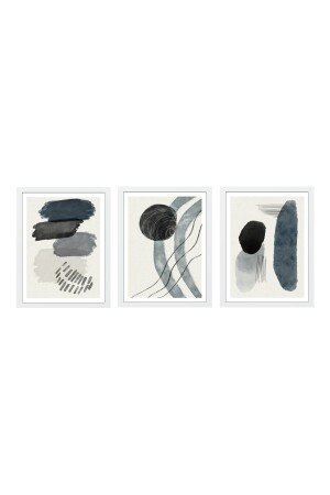 Wooden Framed Abstract Shapes 3-Painting Set MNK024 - MUNİKA