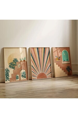 Wooden Framed Decorative 3-Piece Painting Set Neutral Desert - Dekorsiahome