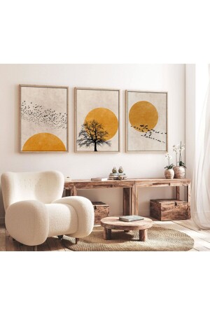 Wooden Framed Sun Bird Patterned 3-Piece Painting Huhu147 - Huhuli