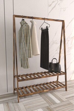Wooden Garment Clothes Hanger Cloakroom with 2 Shelves 148x106cm asvk101 - Victor Vallery