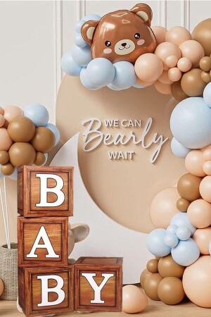 Wooden Grain Baby Shower Decoration Box Set with Baby Written - Patladı Gitti