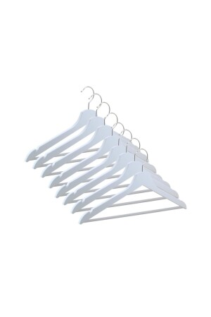 Wooden Hanger Bar Clothes Trouser Hanger White Color 6 Pieces - Nyn