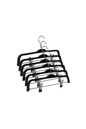Wooden Hanger with Latch Trouser Skirt Hanger Black Color 6 Pieces 8178 SYH 6 - NYN
