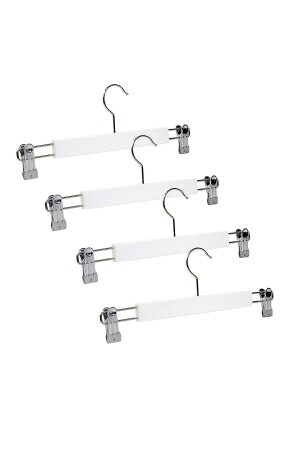 Wooden Hanger with Latch Trouser Skirt Hanger White Color 4 Pieces - Nyn