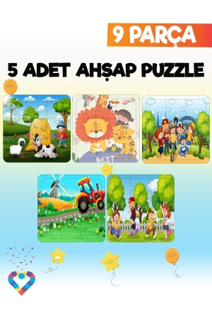 Wooden Kids Puzzle 9 Pieces 5 Pieces - Esatoys