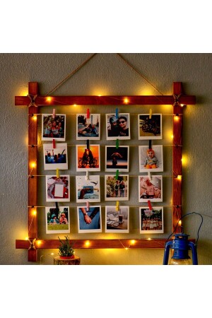 Wooden LED Lighted Rope Latched Photo Frame 60x60 Large Size - Anısepeti