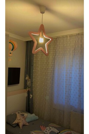 Wooden Pink Star Chandelier Children's Room Lighting Decoration Accessory 1122334400tmr - EMTA