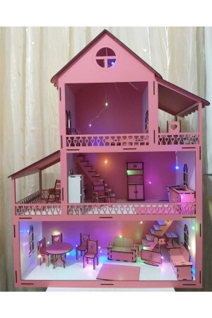 Wooden Playhouse with LED Lights Large Size (76cm X 57cm X 25cm) - Edkzeka