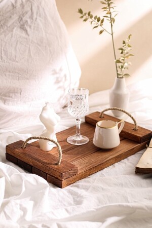 Wooden Presentation Wicker String Tray ahsaptepsım - LALEZEN HOME
