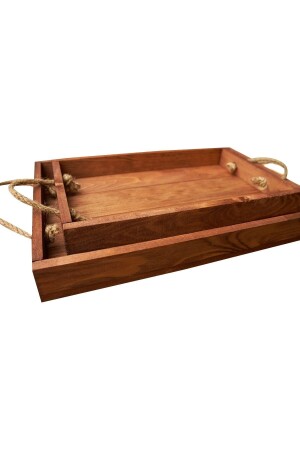 Wooden Rectangular Rope Decorative Tray of 2 painted tray of 2 - Trend Kitchen