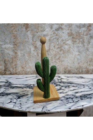 Wooden Roll Towel Dispenser Paper Towel Holder Decorative Green Cactus Model 3301000000540 - Veranın Dünyası