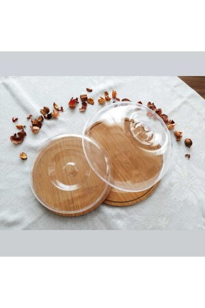 Wooden Stand Acrylic Container Large and Medium Size Cake Dome - 2 in One KMB10332 - Genel Markalar