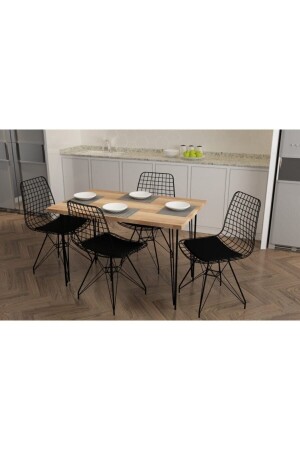 Wooden Table 4 Wire Chair Dining Set table set02 - Touch Home