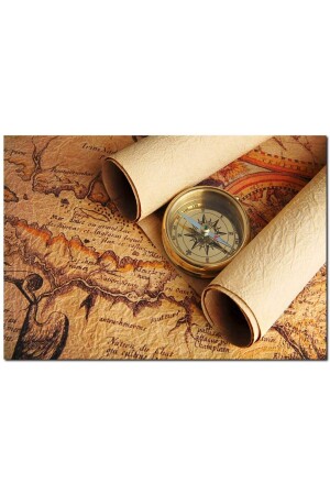 Wooden Table Old Map Edicts and Compass (50x70 Cm Dimensions) - Cakatablo