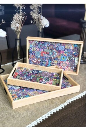 Wooden Tile Patterned 3-Piece Serving Tray Dowry Tray Set TYCAHU5L4N169003968177321 - Pembelia Life