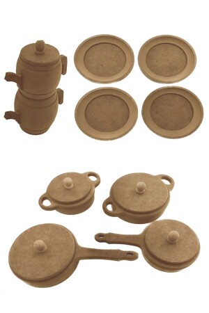 Wooden Toy Pot Pan Teapot Plate Set HDF78822082242771PZLM - Hedef Ahşap