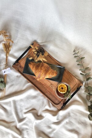 Wooden Tray, Black Handle, Beech Wood MERSAN008 - NOBLERAVEN DESIGN