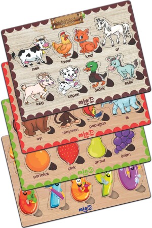 Wooden Turkish Farm Animal. +forest animal. -fruits-numbers Set of 4 Educational-tutorial Puzzle - Miniq Toys