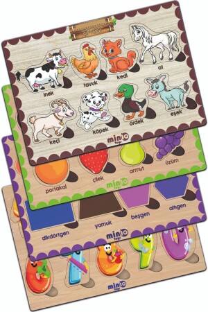 Wooden Turkish Farm Animal. +fruits-shapes-numbers Set of 4 Educational-tutorial Puzzle PCK-0175 - minİQ toys