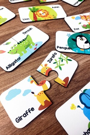Wooden Two Piece Matching Game Turkish English Animals Preschool Baby Educational Toy - Enjoymydesign
