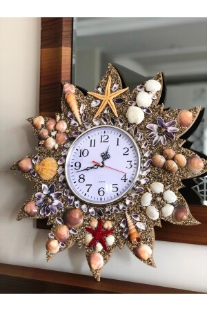 Wooden Wall Clock - Ornate Quartz Silent Clock Mechanism with Seashells - Wall Clock Models - Deniz Yıldızı Sanat