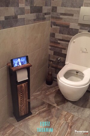 Wooden Wc Paper Holder Toilet Phone Holder Stand Featured Bathroom Paper Holder ovrpzr000434 - OverPazar