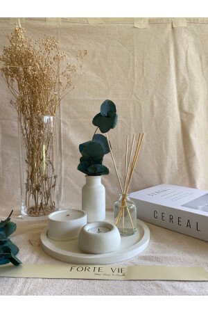Wooden Wick Candle on Decorative Tray - Minimal Vase Tealight and Room Fragrance Set - - Forte Vie
