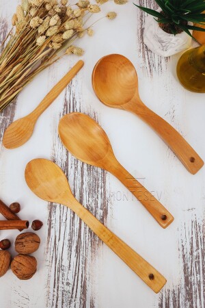 Wooden Wooden Kitchen Spoon Set 4 Pieces Beech, Boxwood and Bamboo Wood Spoons ynahş2 - MONTESEV