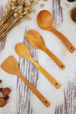 Wooden Wooden Kitchen Spoon Set 4 Pieces Beech, Boxwood and Bamboo Wood Spoons ynahş2 - MONTESEV
