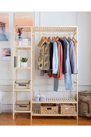 Wooden Wooden Pedestal Hanger Clothes Hanger Multi-Purpose Closet Wardrobe 96x150x30 - Brk Design
