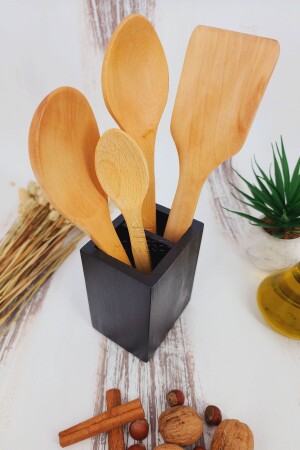 Wooden Wooden Spoon Set with Stand Food Service Presentation Spoon Set Wooden Spoon Holder (5 Pieces) SR011 - MONTESEV