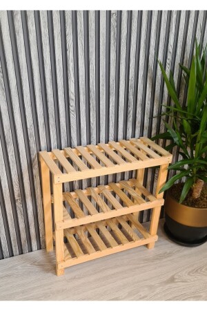 Wood's Wooden Decorative 3-Piece Natural Wood Shoe Rack - Entrance - Balcony Organizer Shelf - Egn