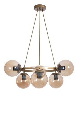 World Modern Design Kitchen - Living Room - Bedroom - Ceiling Antique Gold Color Honey Glass 6-Piece Chandelier DN323 - Fer Avize