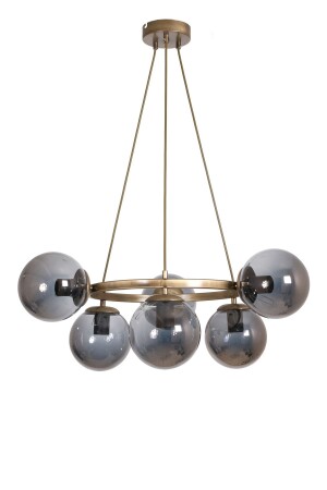 World Modern Design Kitchen - Living Room - Bedroom - Ceiling Antique Gold Color Smoked Glass 6-Piece Chandelier DN323 - Fer Avize
