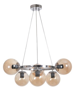 World Modern Design Kitchen - Living Room - Bedroom - Ceiling Chrome Color Honey Glass 6-Piece Chandelier DN323 - Fer Avize