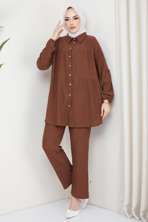 Wrapped Shirt Double Suit Brown - Hafsamina