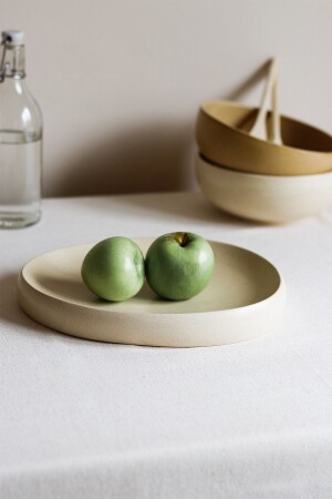X Duygu Batum Mustard Service Presentation Plate BSM414 - Beige & Stone