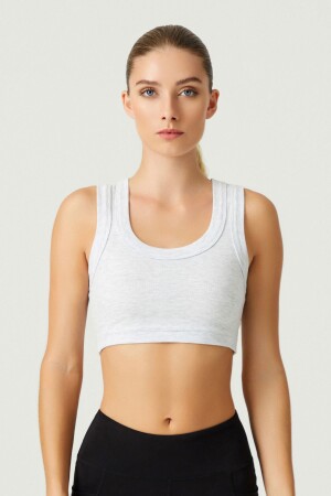 x Melodi Gray Cotton Thick Strap Crop Top Tank - Los Ojos