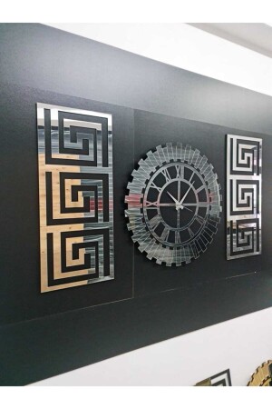 Xl Large Decorative Set Plexiglass Silver Mirrored 3D Embossed - Hand Painted Stylish Wall Clock and Decor - Eyka Store