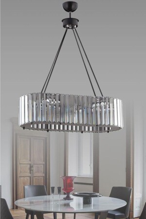 Xl Luxury Diamond Dining Table Black Oval Edged Crystal Stone Chandelier 1605040012601 - İstanbul Avize