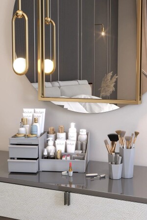 Xl Makyaj Kozmetik Düzenleyici Ve Fırçalık Organizer 2li Set Gri Organizer Seti 2li Gri - Pufwin Home