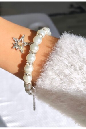 Y2K zircon stone star bracelet with glass pearl and shiny stone - Pinky Lady