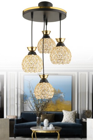 Yağmur 4-Piece Pendant Lamp Black Gold Gilded Crystal Ball Modern Chandelier 4034 - KUZEY AYDINLATMA