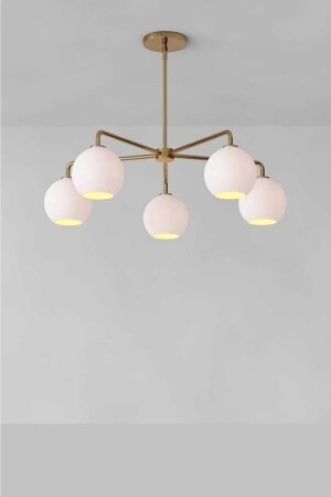 Yağmur 5-teiliger goldener moderner Kronleuchter (mit weißem Glas) YĞR-GOLD-05 - BSA LIGHTING