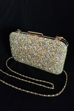 Yakamoz Women's Gold Stone Evening Dress Clutch Portfolio Bag - Parktan