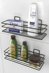 Yapışkanlı Banyo Rafı Şampuanlık Sabunluk Mat Siyah Banyo Duş Askısı 2 li Set KT2liYapışkanlıBanyoAskıSiyah - KARTEYA