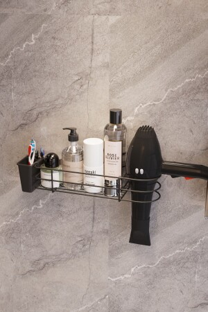 Yapışkanlı Fön Makinesi Hazneli Banyo Düzenleyici Banyo Organizer SY302K-B - SUNTEL BANYO VE MUTFAK AKSESUARLARI