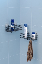 Yapışkanlı Kancalı 2 Adet Banyo Rafı Mat Siyah St217h ST217H - Teknotel